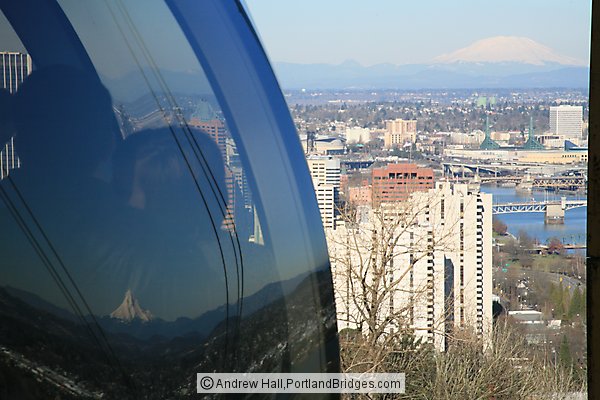 Mt. Hood reflection on Tram, with Mt. St. Helens (Portland, Oregon)