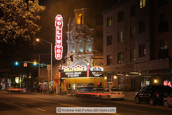 Hollywood Theatre, Sandy Blvd, Night, Portland
