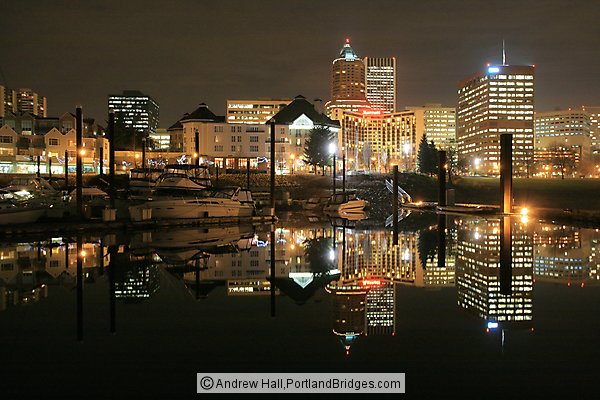 Riverplace Marina, Night, Reflections, Portland Buildings