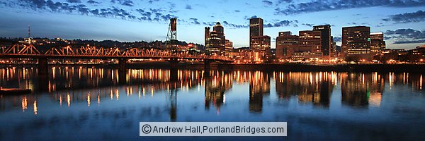 Portland Cityscape, Reflections, Clouds, Dusk, Panoramic