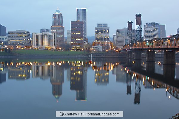 Portland Waterfront, Daybreak, Reflections, Willamette River