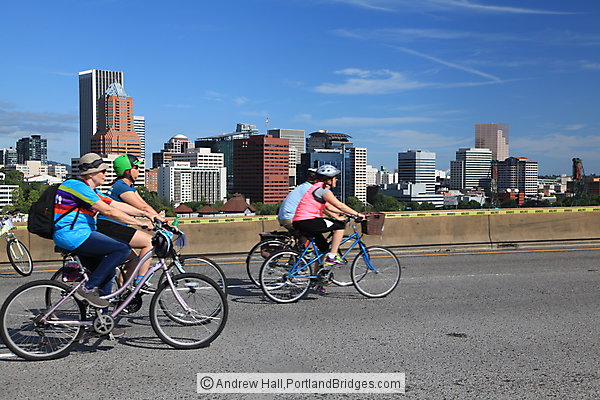 Bridge Pedal Cyclists on Marquam Bridge, City View (Portland, Oregon)