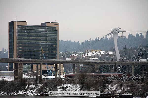 Portland Aerial Tram, OHSU, South Waterfront,  in the Snow