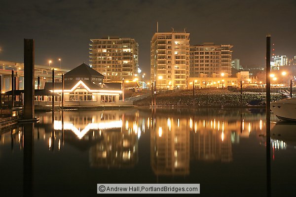 The Strand, Portland, OR; Marina Fish House (formerly Newport Bay), Riverplace at night