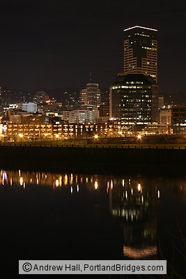 US Bancorp Tower, Willamette River, Reflection, Dusk (Portland, Oregon)
