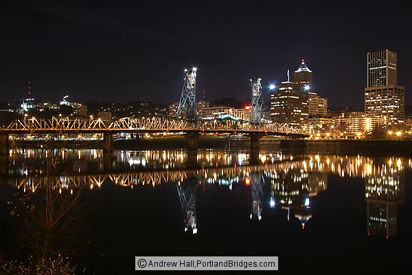 Portland Cityscape, Hawthorne Bridge, River Reflections, Dusk