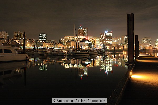 Riverplace Marina, Night, Reflections, Portland Buildings