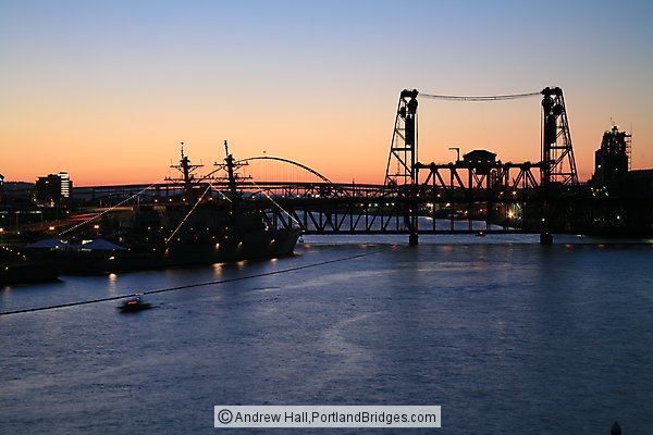 Rose Festival Ships, Steel Bridge, Willamette River, Dusk (Portland, Oregon)