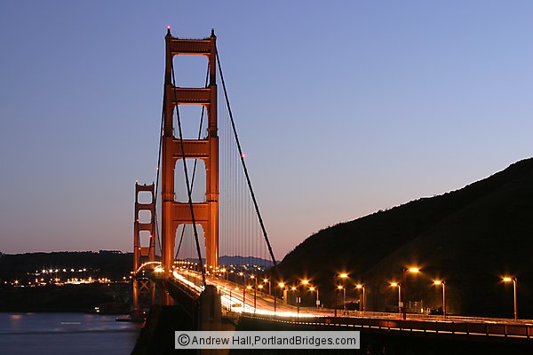 Golden Gate Bridge At Dusk, Car Lights