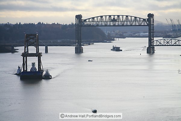 Sauvie Island Bridge New Span Floating Down Willamette River (Portland, Oregon)