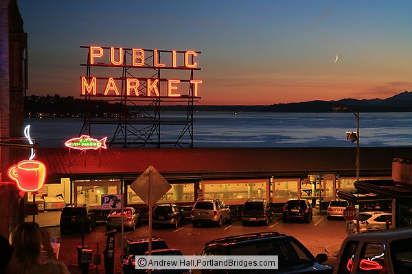 Seattle, Near Pike Place Market, Elliot Bay, Dusk
