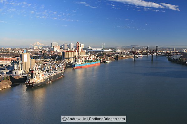 Willamette River, Grain Ships, from Fremont Bridge, Portland