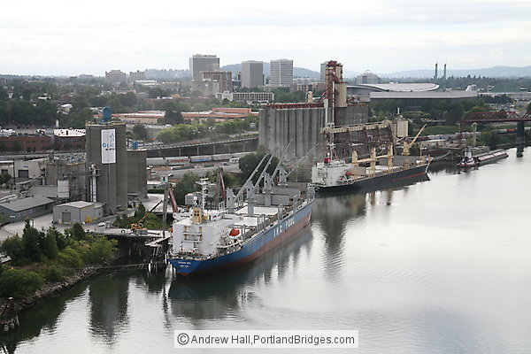 Grain Depot and Ship, Willamette River, from Fremont Bridge