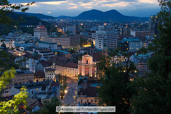 Preseren Square Dusk, From Castle Hill, Ljubljana