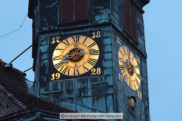 Ljubljana Town Hall Clock, Dusk