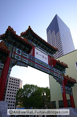 US Bancorp Tower, from Portland Chinatown, Gate