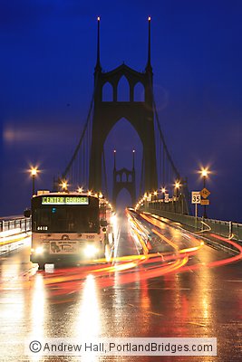 St. Johns Bridge, Dusk, Car Lights