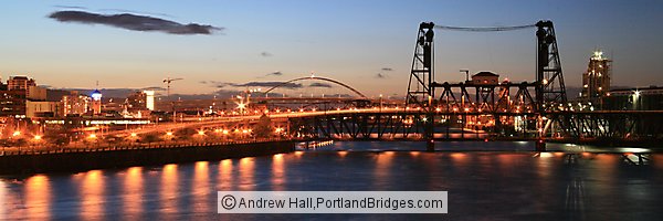 Steel Bridge, Panoramic, Dusk (Portland, Oregon)