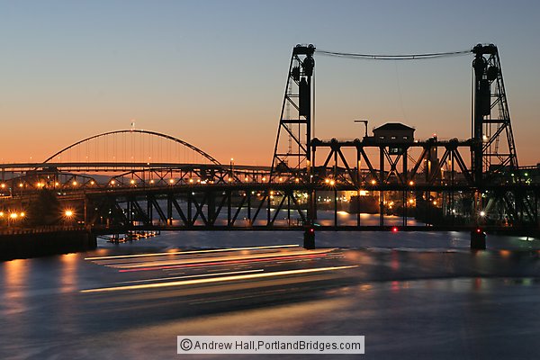Willamette River, Steel Bridge, Dusk (Portland, Oregon)