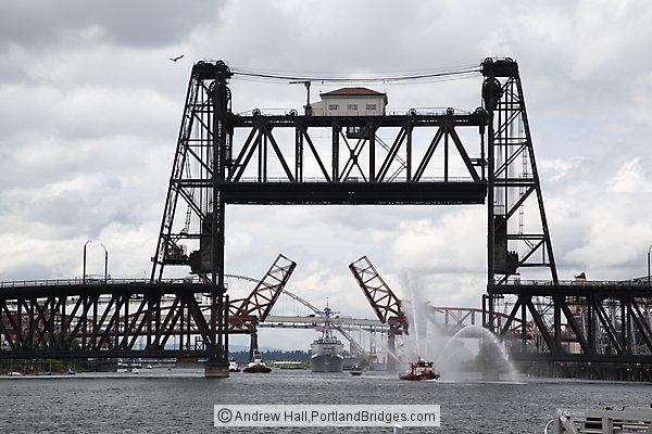 Steel Bridge, Broadway Bridge Raised, USS William P. Lawrence (Portland, Oregon)