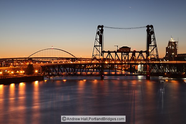Steel Bridge, Fremont Bridge, Orange Sky, Dusk (Portland, Oregon)