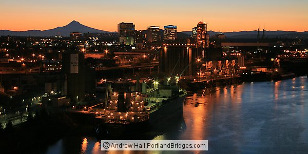 Willamette River Daybreak, Grain Ships, from Fremont Bridge (Portland, Oregon)