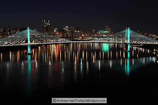 Tilikum Crossing Bridge, from Ross Island Bridge, Night (Portland, Oregon)