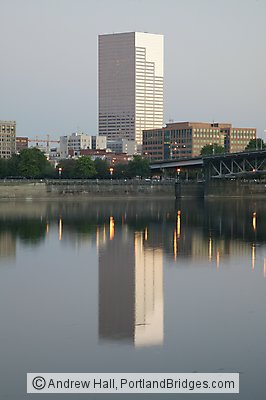 Willamette River reflections, US Bancorp Tower, Morning (Portland, Oregon)