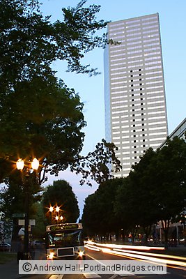 US Bancorp Tower with car light steaks (Portland, Oregon)