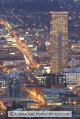 US Bancorp Tower, City Streets Lit Up, Dusk (Portland, Oregon)