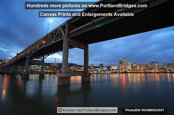 Marquam Bridge, Portland Buildings, Willamette River, Dusk