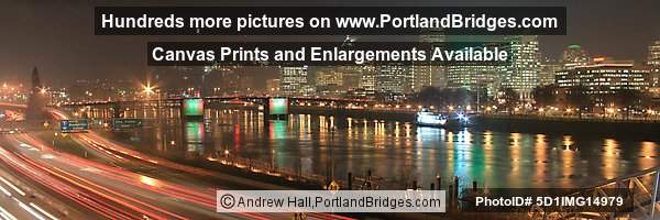 Portland Cityscape, Freeway Cart Lights, Dusk