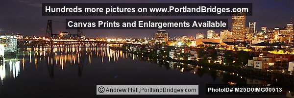 Steel Bridge, Portland Downtown Panorama, Dusk