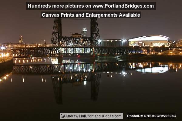 Steel Bridge, Rose Garden Arena, Willamette River, Reflection, Night (Portland, Oregon)
