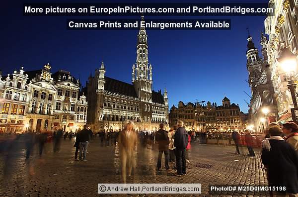 Grand Place, Town Hall at Dusk, Brussels, Belgium