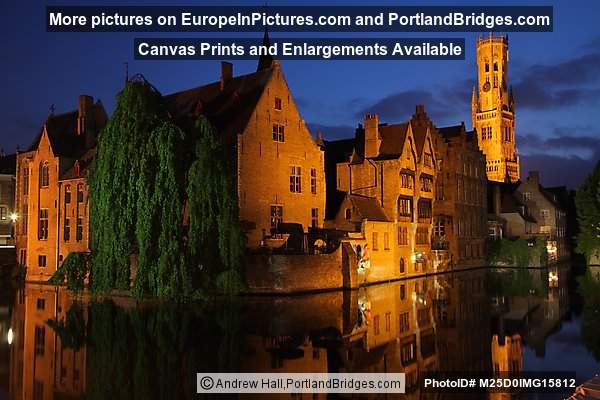 Bell Tower, Reflection, Dusk, Brugge (Bruges), Belgium