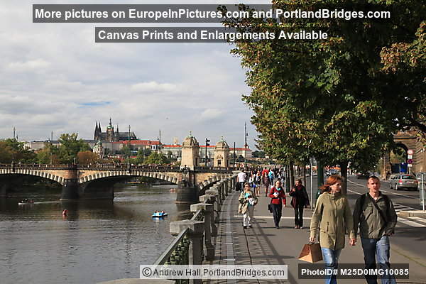 Prague Castle, Střeleck Ostrov, Tram, Legii Bridge, Vltava River