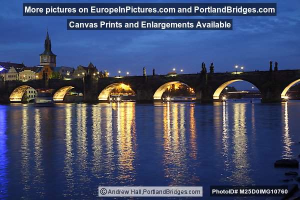 Charles Bridge, Vltava River, Dusk, Prague