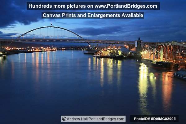Fremont Bridge, Grain Ships, Willamette River, Dusk (Portland, Oregon)
