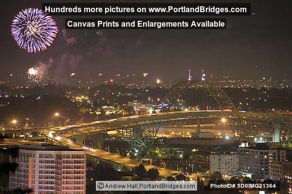 Fort Vancouver Fireworks and Fremont Bridge, Dusk (Portland, Oregon)