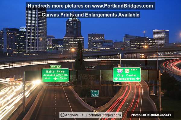 Freeway Car Lights, Portland Buildings, Dusk