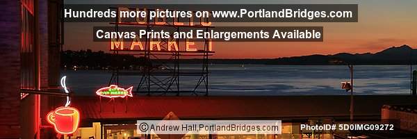 Seattle, Near Pike Place Market, Elliot Bay, Dusk