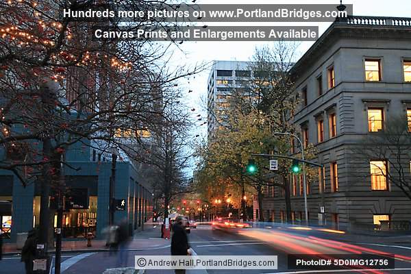Portland Bus Mall (5th Ave), Dusk