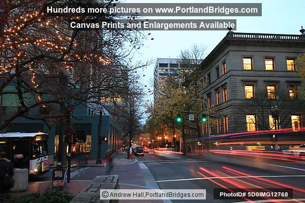 Portland Bus Mall (5th Ave), Dusk