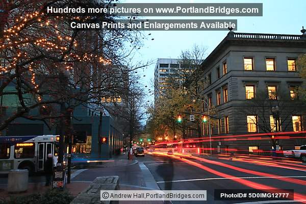 Portland Bus Mall (5th Ave), Dusk
