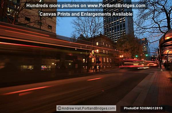 Portland Bus Mall (5th Ave), Dusk