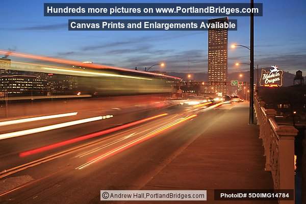 Light Streaks on Burnside Bridge, Dusk (Portland, Oregon)