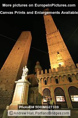 Bologna, Italy:  Asinelli and Garisenda Towers at Night