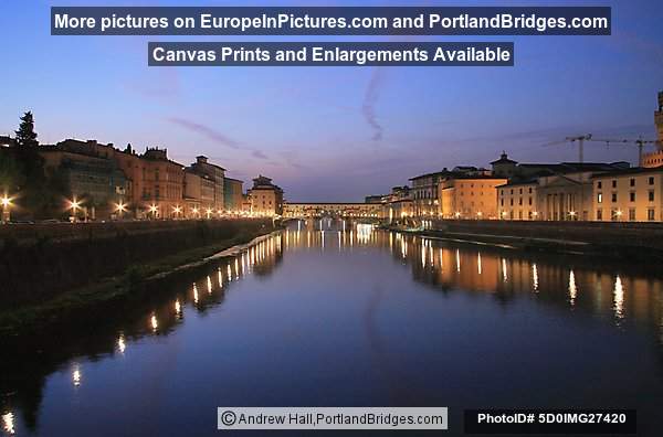 Ponte Vecchio and Arno River, Dusk, Florence, Italy