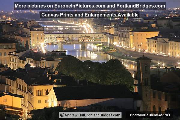 Ponte Vecchio and Arno River, Dusk, Florence, Italy